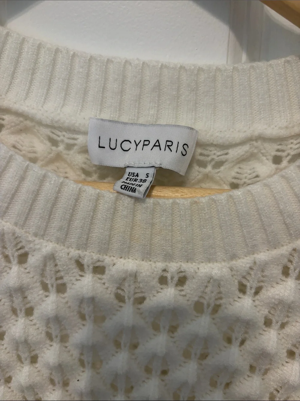 Lucy Paris Cream Short-Sleeve Honeycomb Knit Sweater